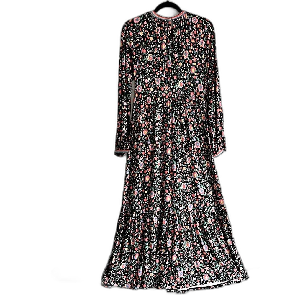Boden Trim Detail Maxi Dress Black, Multi Floral Bloom Soft Jersey Knit Size 4 - Picture 7 of 16